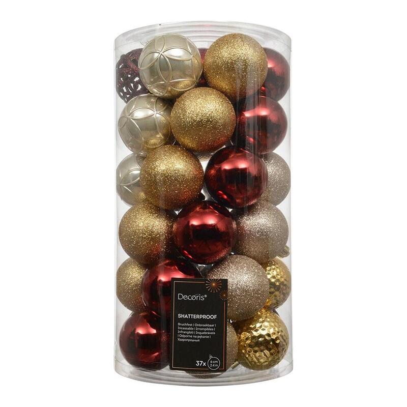Bolas Decoración Árbol Navidad Ø6 Cm, Rojo Y Dorado, Tubo 37 Uds
