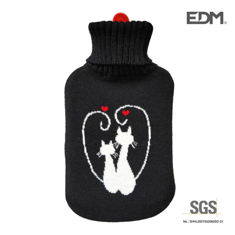 Bolsa De Agua Caliente Negra Modelo Gatos Enamorados 2 L