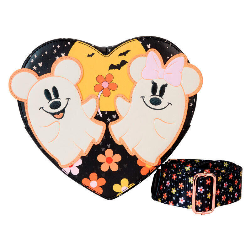 Bolso Bandolera Floral Ghost Mickey &#38; Minnie Disney Loungefly
