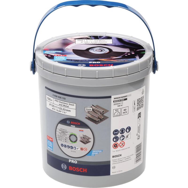 Bosch 100x Disco De Corte Abrasivo Pro Stainless Steel And Metal De Larga Vida Útil, Diámetro Interior De 22,23 Mm (Para Acero, Acero Inoxidable, Ø 125 Mm, Professional Accesorios Amoladora Pequeña)