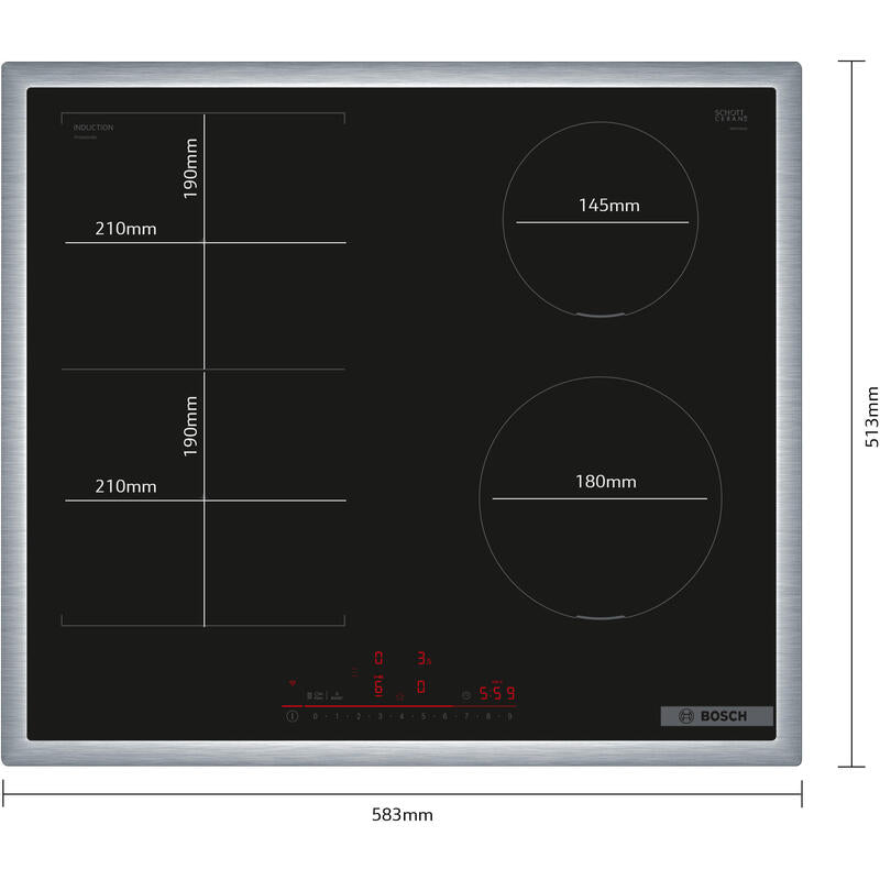Bosch Home Pvs645hb1e Serie 6, Placa Autosuficiente Negro/Acero Inoxidable, 60 Cm Pvs645hb1e