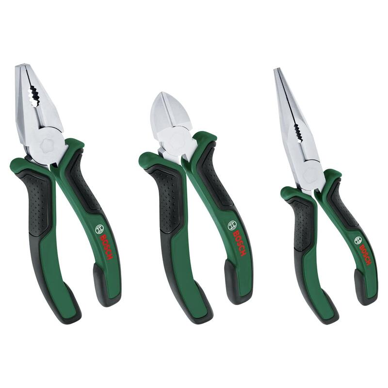 Bosch Juego De Alicates Para Jardín Y Bricolaje 1600a02c0s, 3 Piezas, Verde/Negro 1600a02c0s
