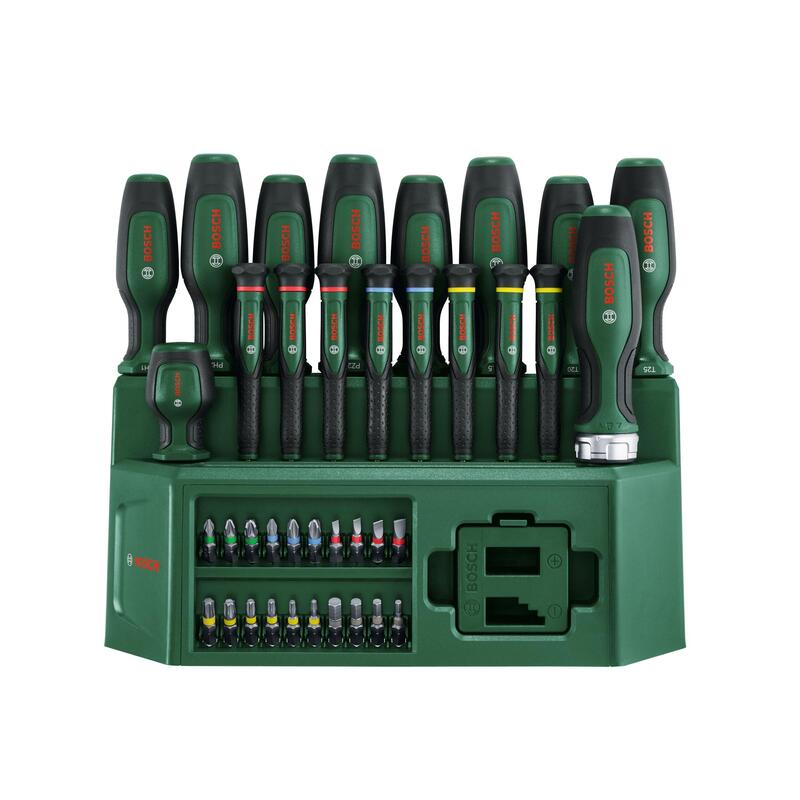 Bosch Powertools Destornillador Set Mixed, 39 Piezas (Verde Negro, Con Praktischem Gestell) 1600a02z9l