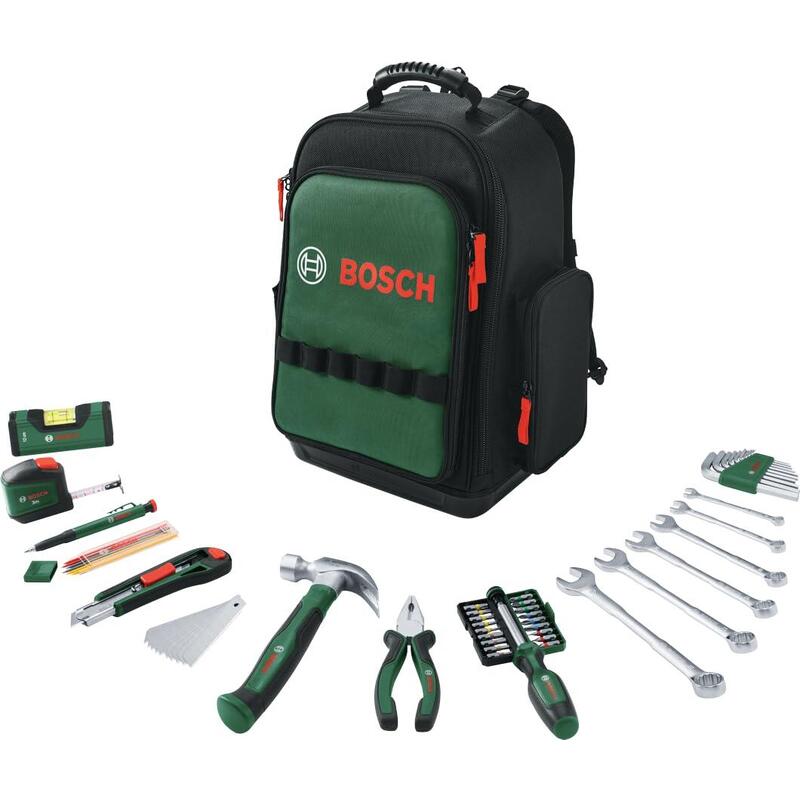 Bosch Powertools Werkzeug Rucksack Set, 60-Piezas (Negro/Verde, Mit Werkzeugrucksack) 1600a02za1