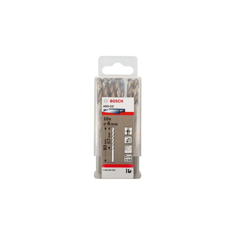 Bosch Professional Broca Helicoidal Para Metal Hss-Co, Ø 6 Mm 10 Piezas, Longitud Útil 57 Mm 2608585889