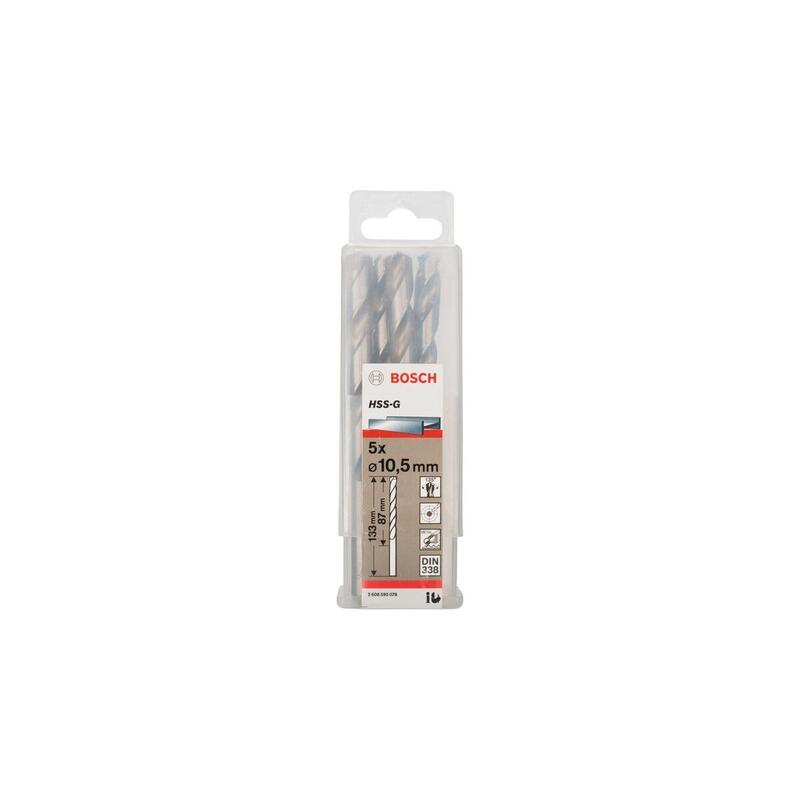 Bosch Professional  Para Metal Hss-G, Ø 10,5 Mm 5 Piezas, Longitud Útil 87 Mm 2608595078
