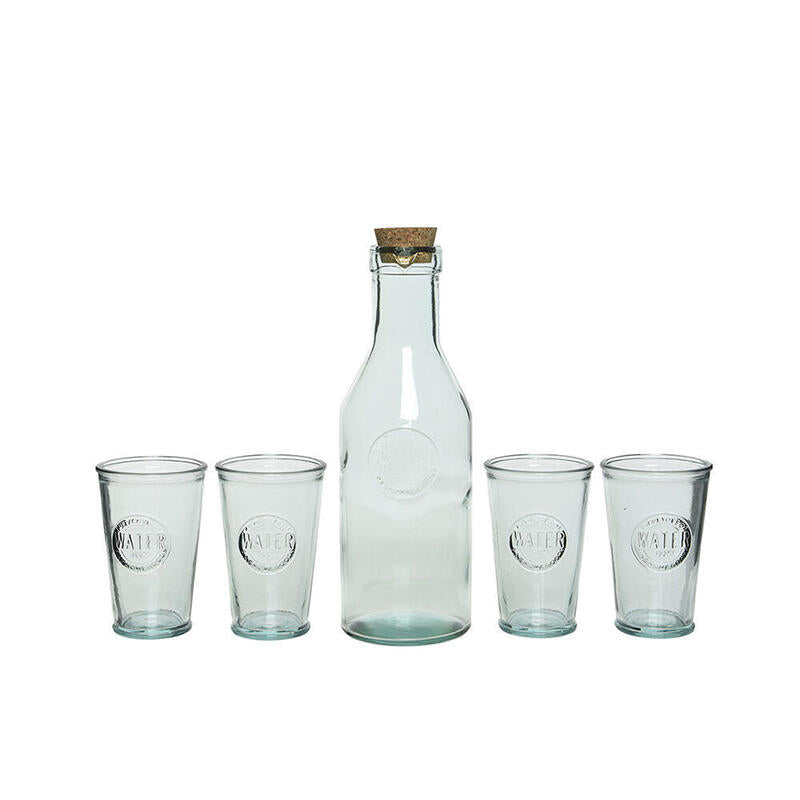 Botella Y 4 Vasos De Cristal 100% Reciclados