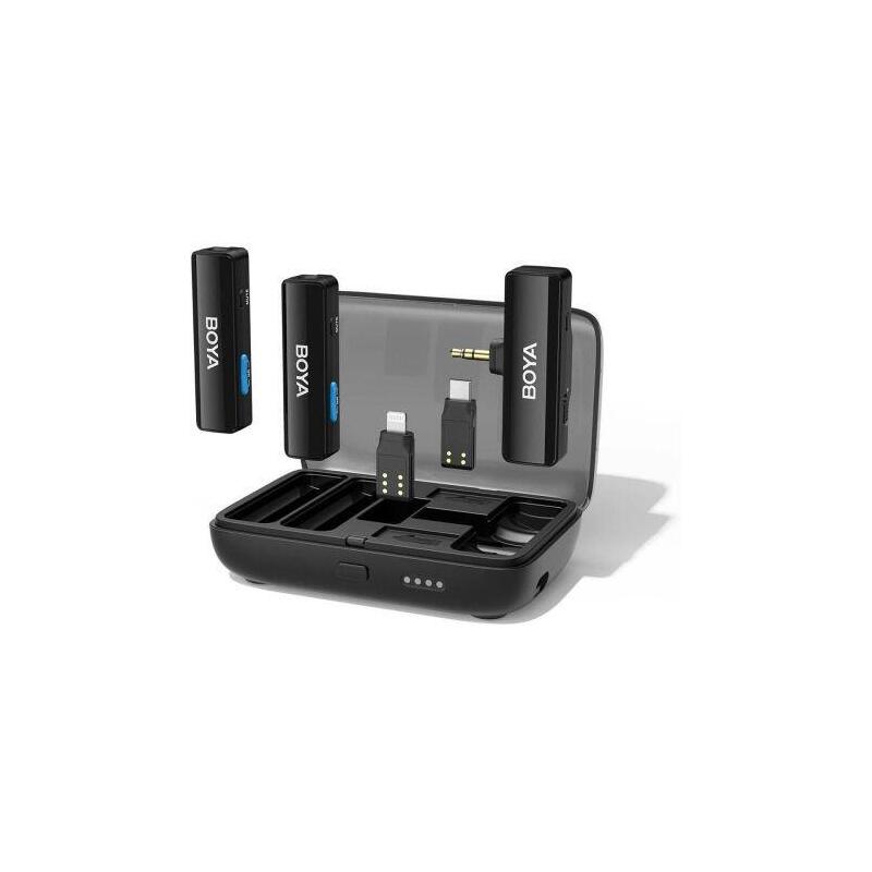 Boya Microphone Wireless, All-In-One, 2.4ghz, 1 Receiver And 2 Transmitter, Ultra-Long Battery Life Black Eu