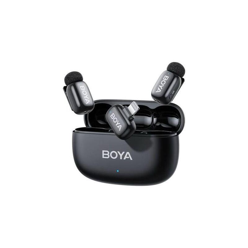 Boya Microphone Wireless Mini 2-02 2.4ghz, Ai Powered Noise Cancellation With 2 Transmitters And 1 Receiver (Lightning) Black Eu