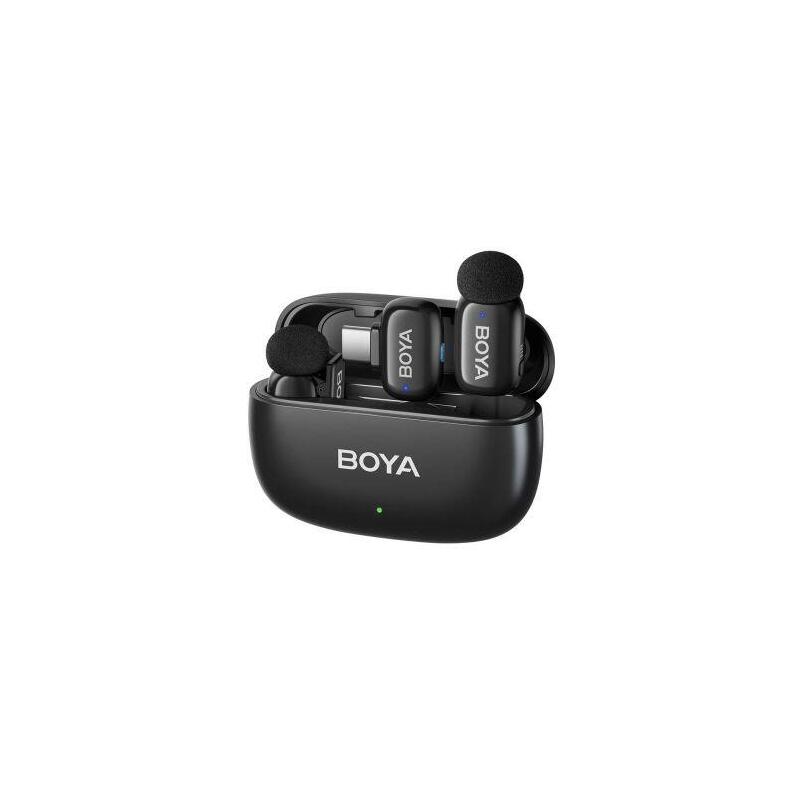 Boya Microphone Wireless Mini 2-02 2.4ghz, Ai Powered Noise Cancellation With 2 Transmitters And 1 Receiver (Type-C) Black Eu
