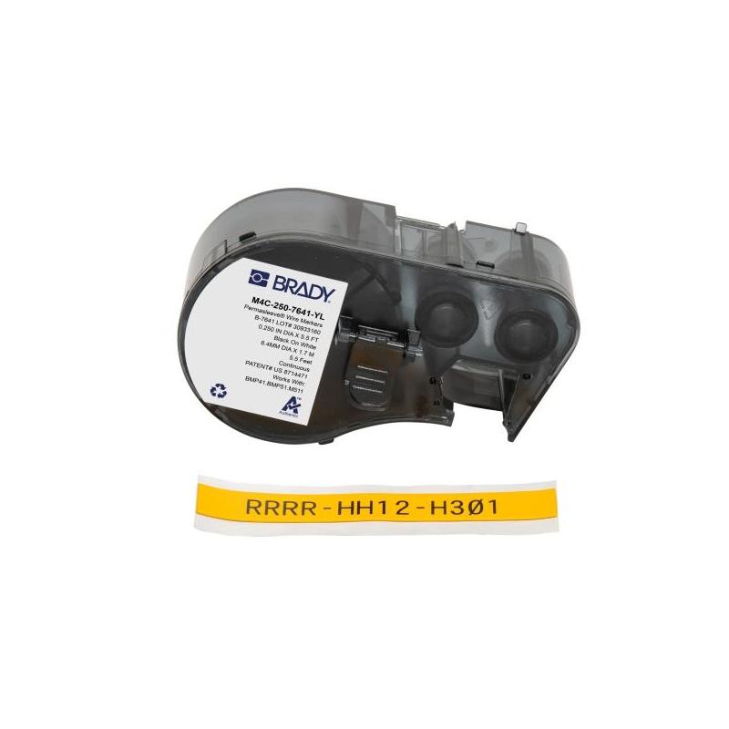Brady M4c-250-7641-Yl Cinta Termorretractil De Etiquetas - Texto Negro Sobre Fondo Amarillo - Ancho 11.15mm X Largo