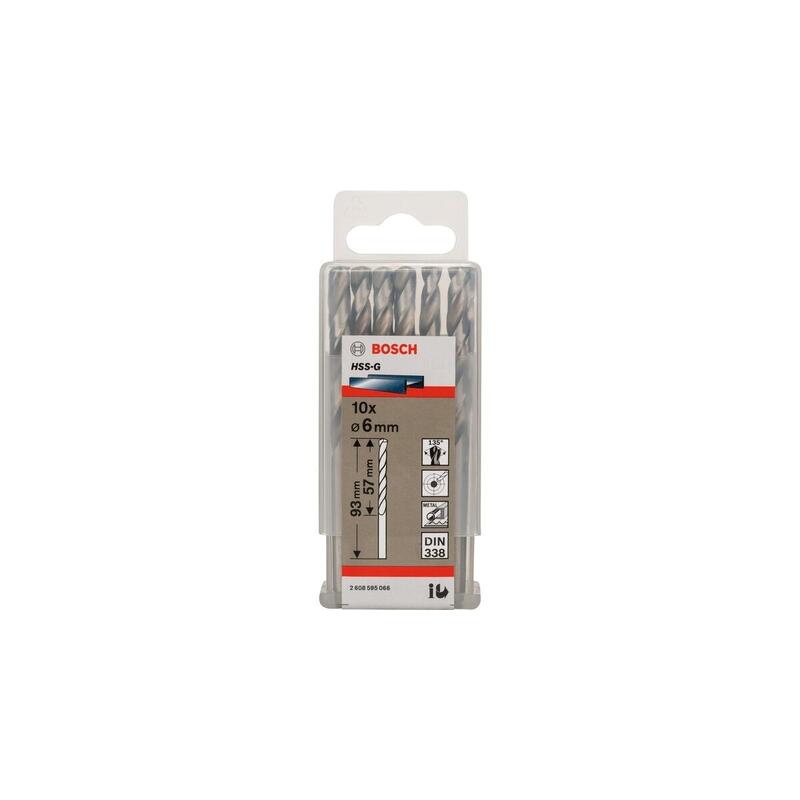 Broca Bosch Professional  Para Metal Hss-G, Ø 6mm 10 Piezas, Longitud Útil 57mm 2608595066