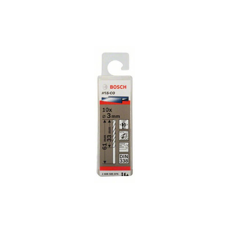 Broca Helicoidal Para Metal Bosch Hss-Co, Ø 3 Mm (Longitud De Trabajo 33 Mm, 10 Piezas)  2608585876