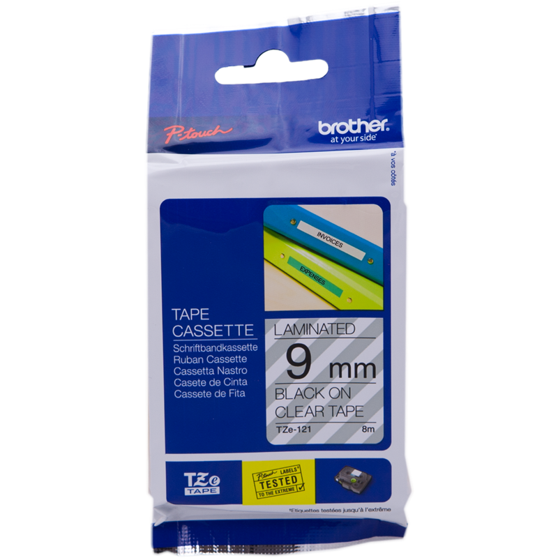Brother Cinta Mecanográfico Negro Sobre Transparentee Tze-121 Tz-121 9 Mm X 8 M, Laminado
