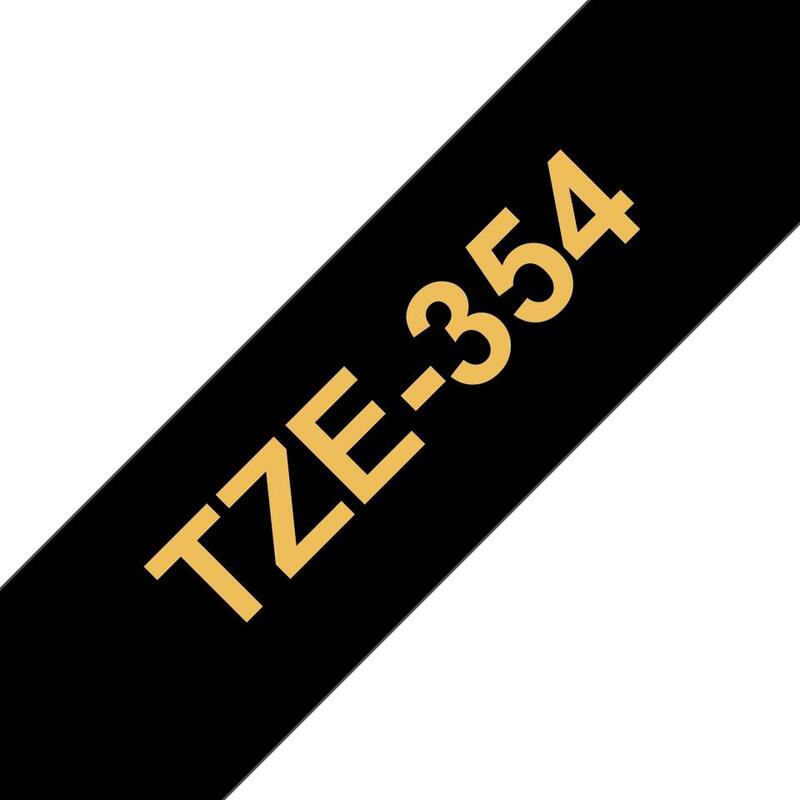 Brother Tze354 Cinta Laminada Generica De Etiquetas - Texto Dorado Sobre Fondo Negro - Ancho 24mm X 8 Metros