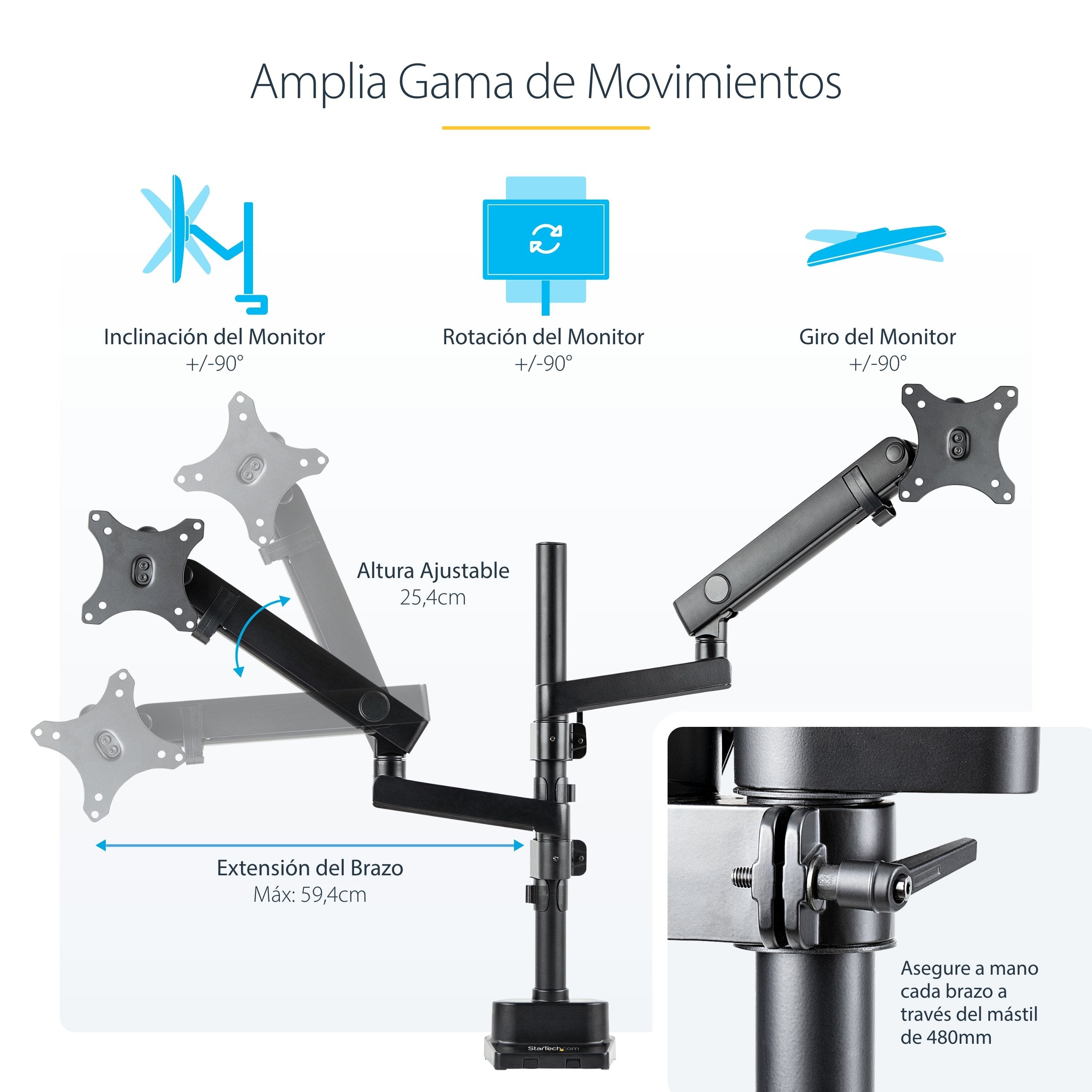 Startech Soporte Vesa Ajustable Para 2 Monitores 32"