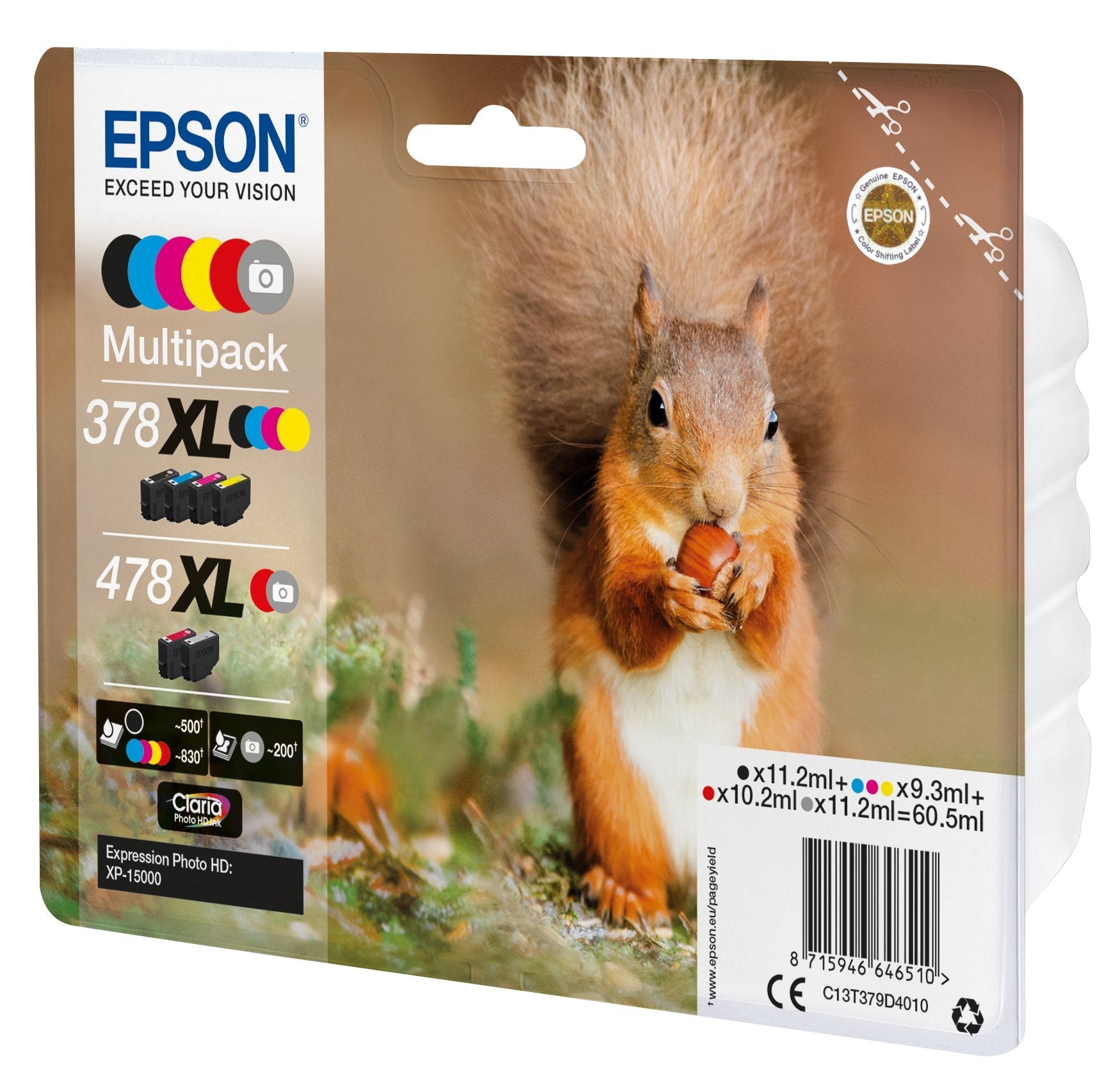 Tinta Original Epson 478xl Multipack Paquete De 6 60.5 Ml Gran Capacidad Gris, Negro, Amarillo, Cian, Magenta, Rojo   Para Expression Home Hd Xp-15000