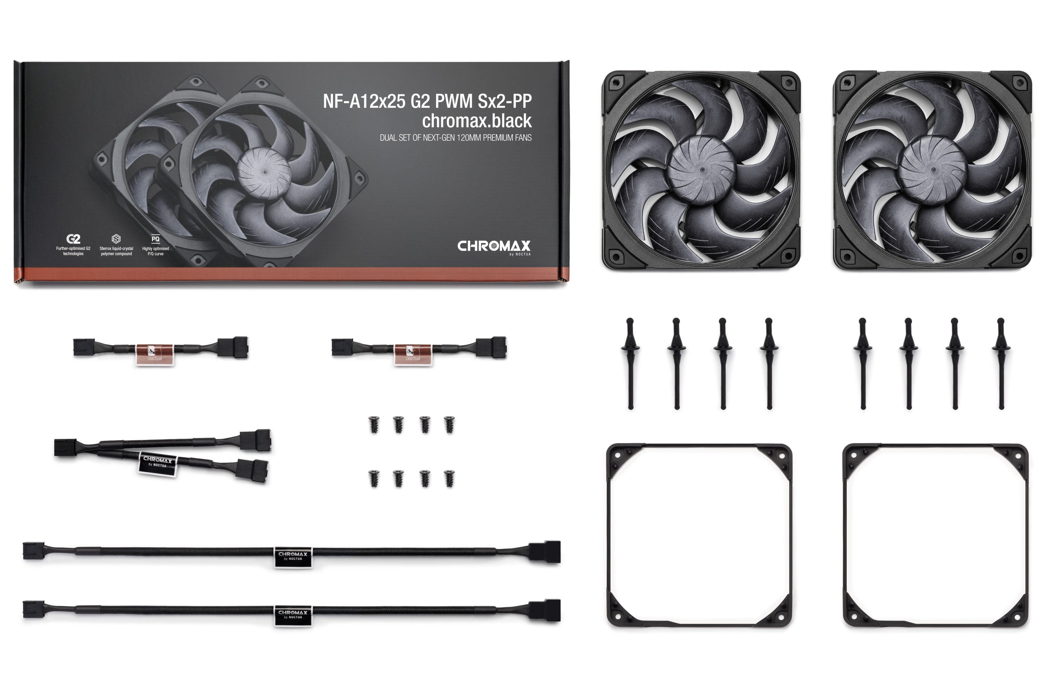 Noctua Nf-A12x25 G2 Pwm Sx2-Pp Chromax.Negro (Negro/Beige, Pwm-Anschluss, 2 Ventilador, 120 Mm) Nf-A12x25 G2 Pwm Sx2-Pp Chromax.Negro