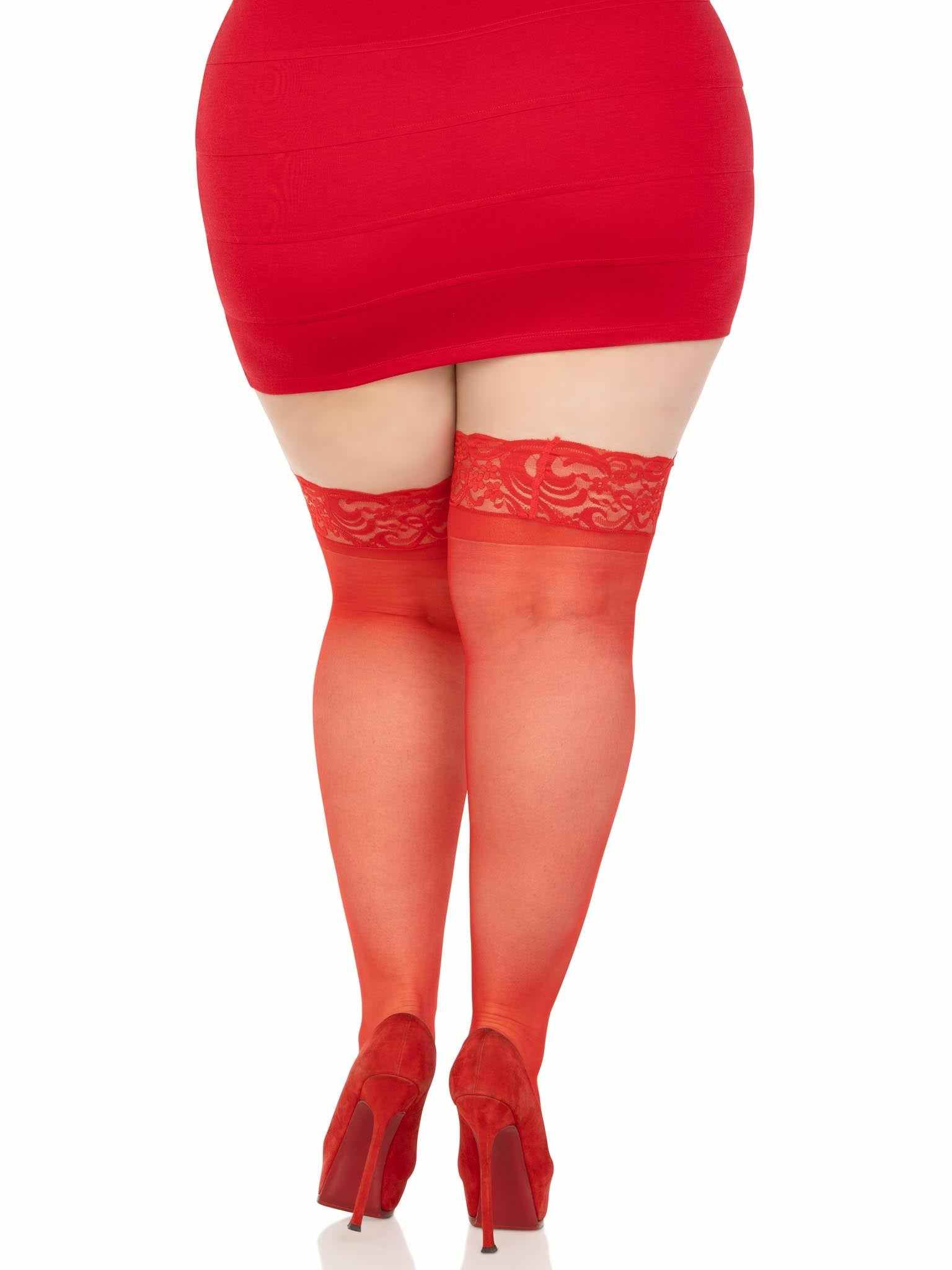 Leg Avenue Medias Rojas Con Encaje Autoadhesivas Talla Plus