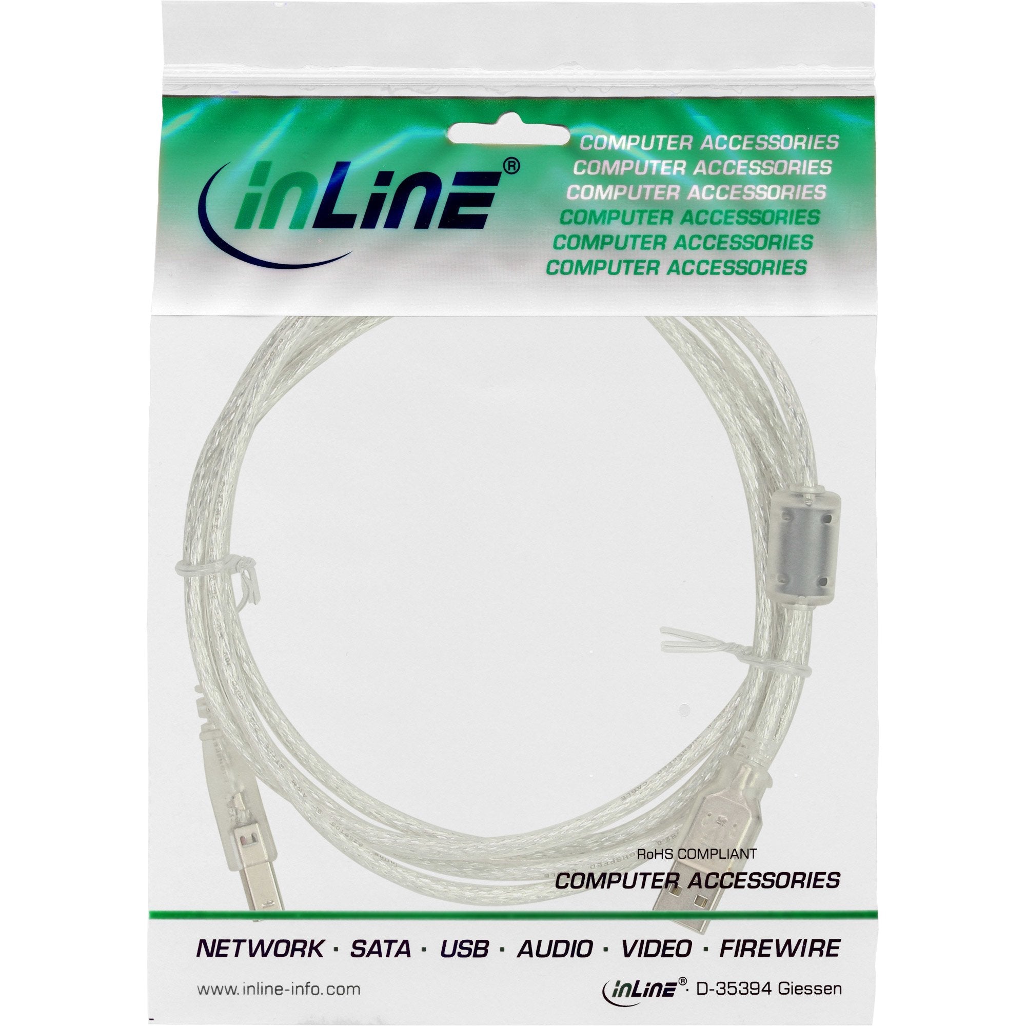 Inline Usb 2.0 Cable A A B Macho Con Inductancia De Ferrita 5m
