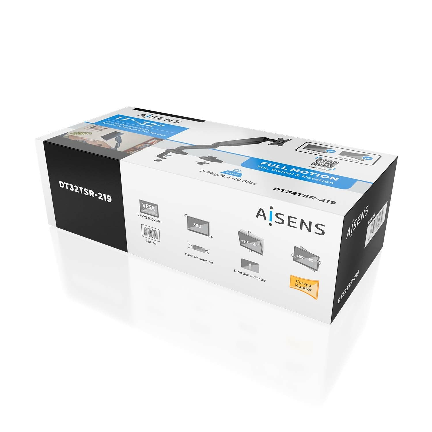 Aisens Soporte De Mesa Pro Contrapeso Giratorio E Inclinable Para Monitor/Tv 9kg (3 Pivotes - 1 Brazo) De 17-32 - Color