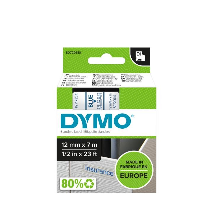 Dymo Cinta De Transferencia Termica D1 45011. Azul Sobre Transparente De 12mmx7m . Poliester Autoadhesiva