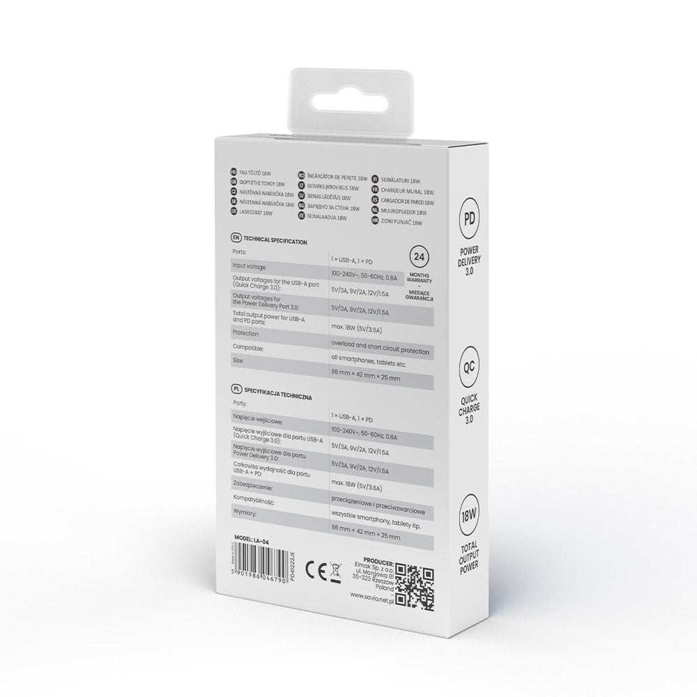 EAN 5901986046790 - Savio LA-04 USB Type A & Type C Quick Charge Power Delivery 3.0 Indoor Smartphone, Tableta Blanco Carga r imagen 10