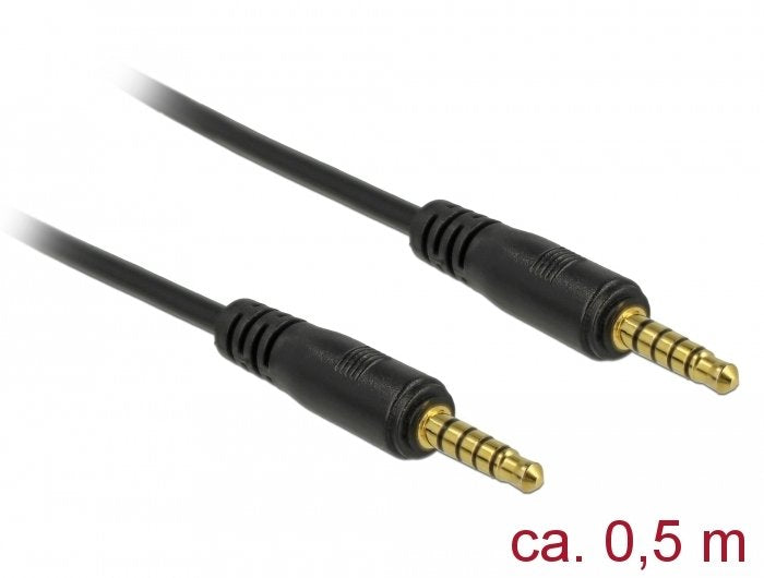 Delock Cable Conector Estéreo De 3,5 Mm De 5 Pines, Macho A Macho De 0,5 M Negro