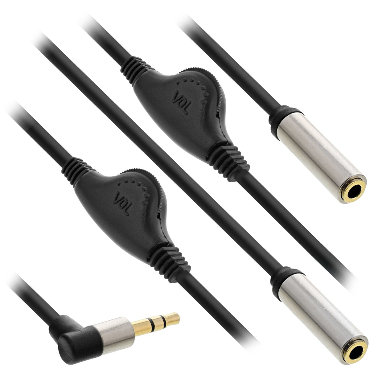 Cable En Y De Audio Delgado Inline De 3,5 Mm M En Ángulo A 2x F, Con Control De Volumen De 0,25 M