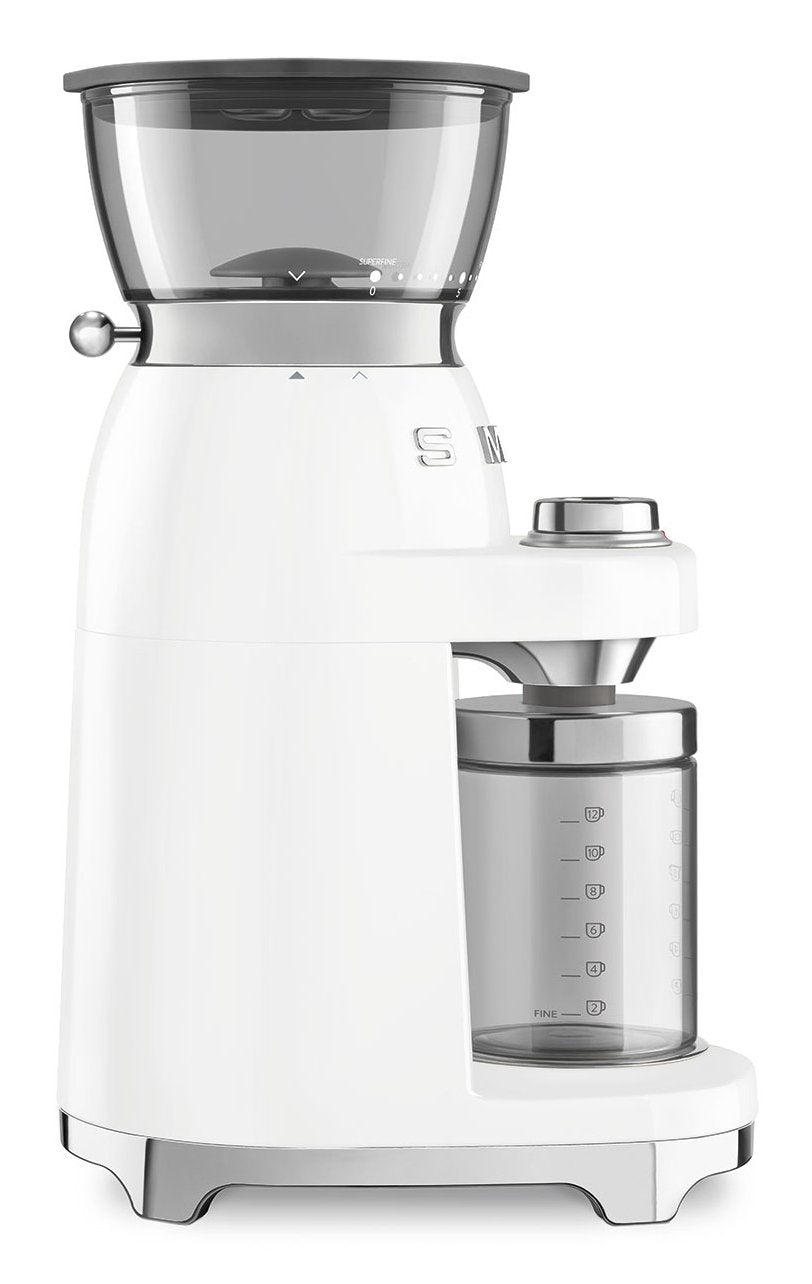 Molinillo De Café Smeg Cgf03wheu, 15 Grados De Molienda, Depósito De 240 G, 150 W, Blanco.