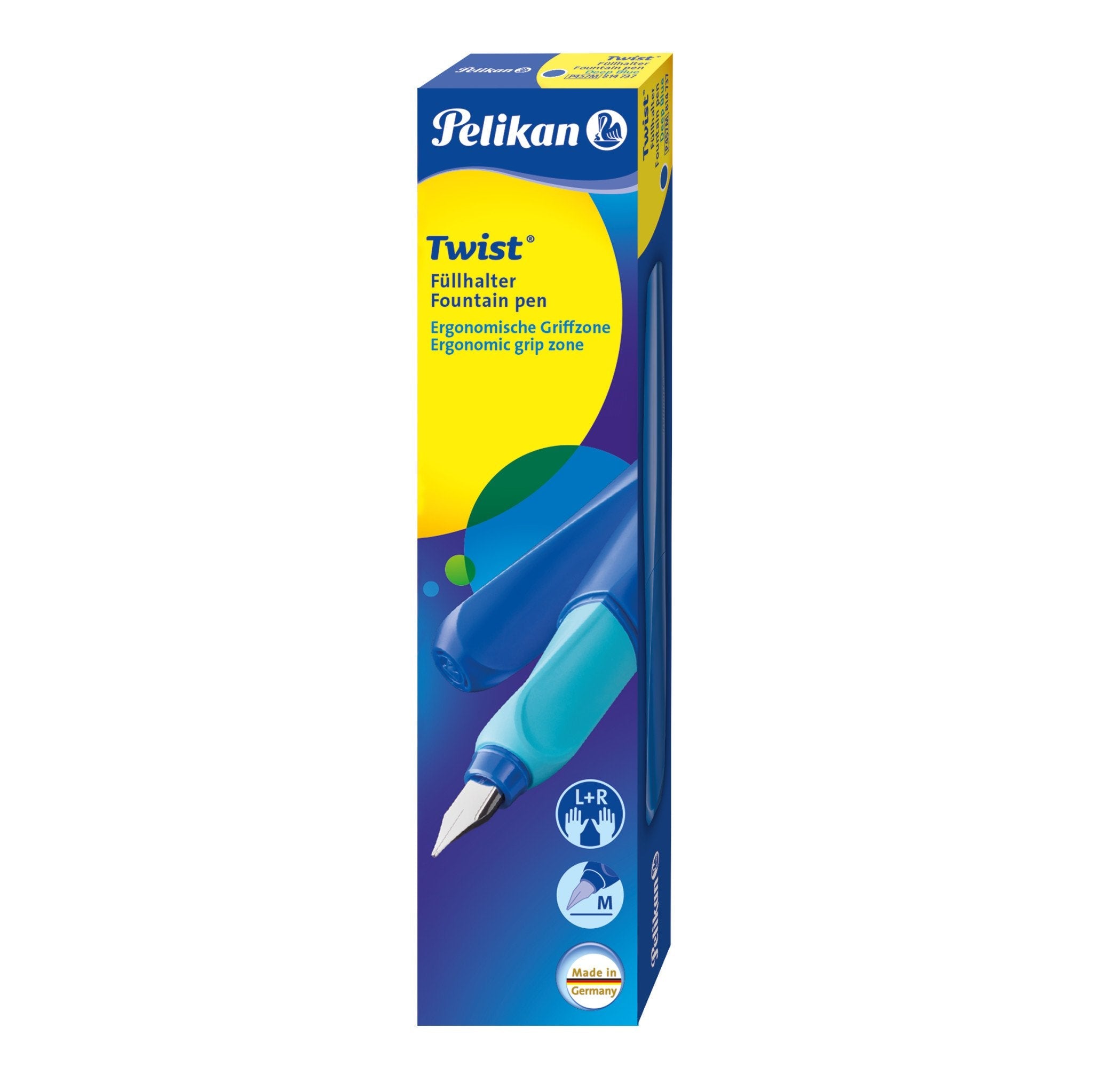 Pelikan Twist Pluma Estilografica Escolar Recargable   Acero Inoxidable Punto M - Cuerpo Color Azul (814737)
