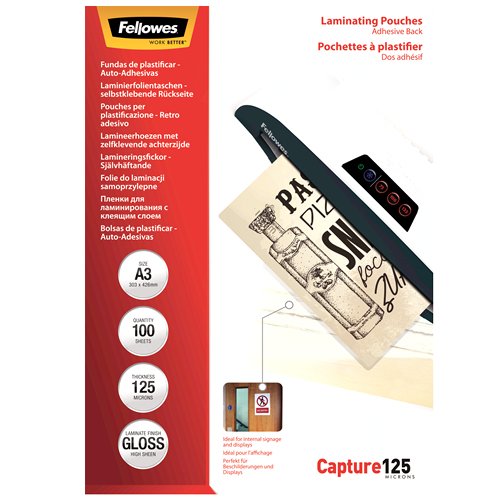 Fundas Para Plastificar Autoadhesivas Fellowes 5329001 A3 125 Micras 100 Unidades