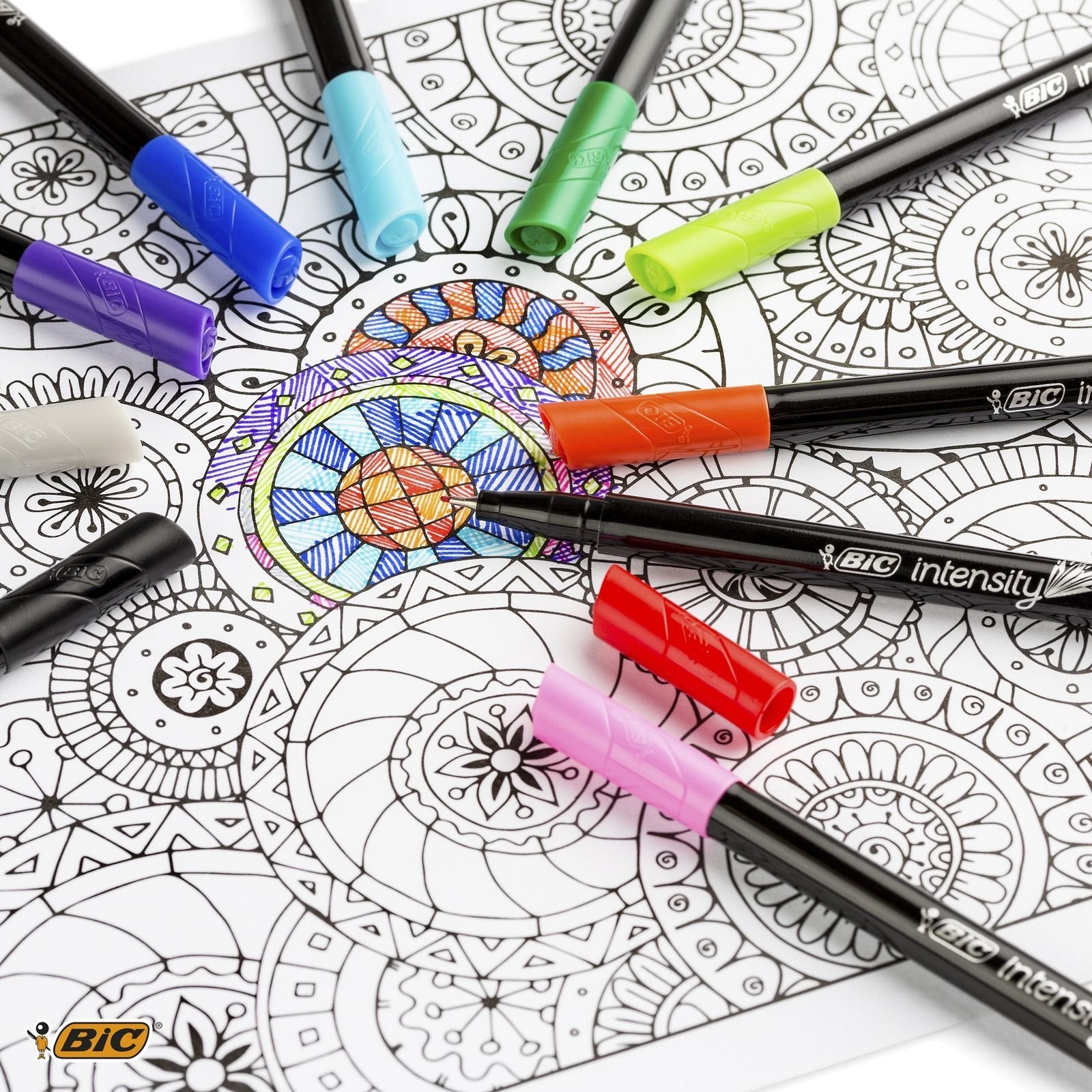 Bic Intensity Fine Pack De 20 Rotuladores - Punta Fina De 0.8mm - Trazo De 0.4mm - Tinta Con Base De Agua - Colores Surtidos