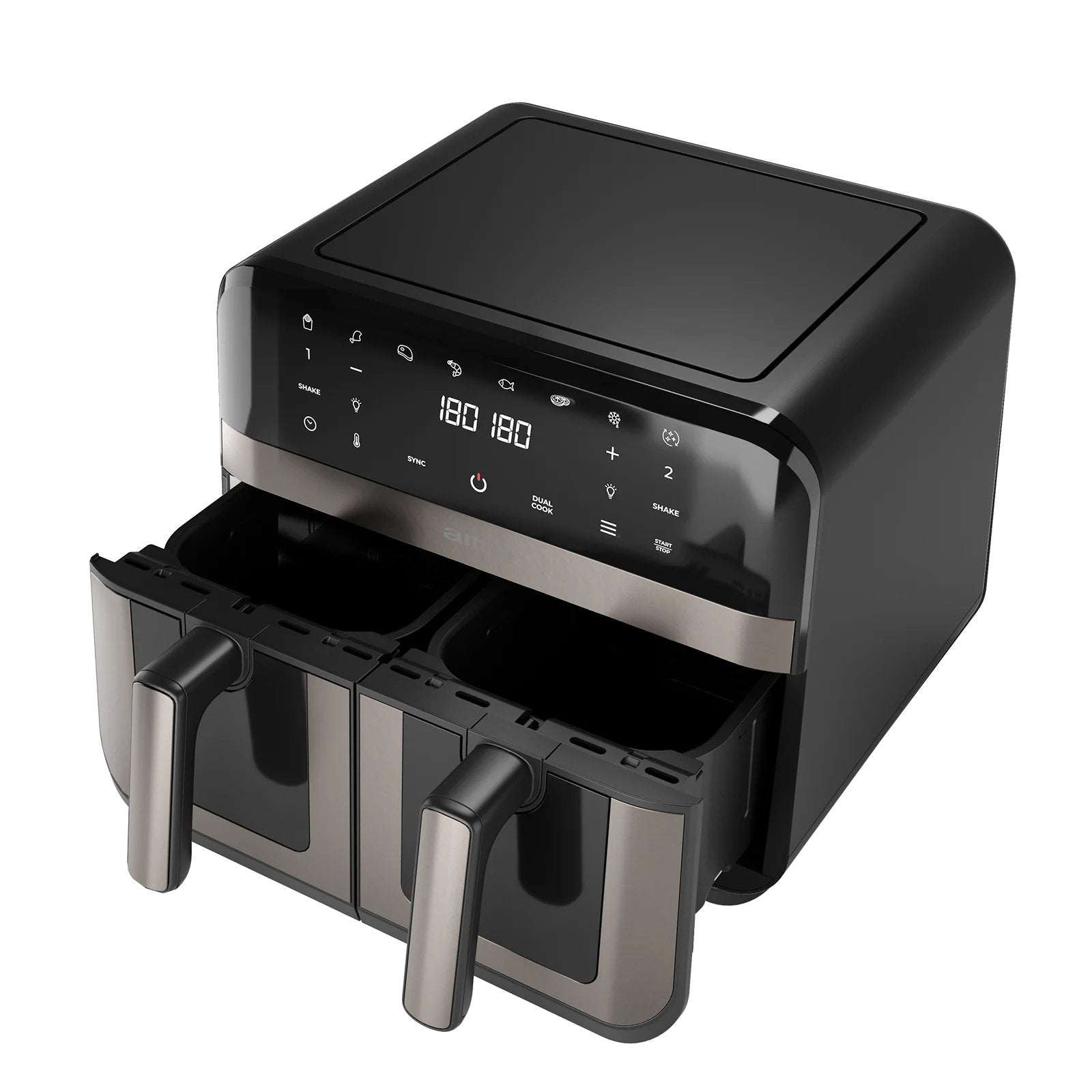 Freidora Por Aire Aiwa Futago Afr-9000 9l 2400w 8 Programas Doble Cesta Y Ventana Acero