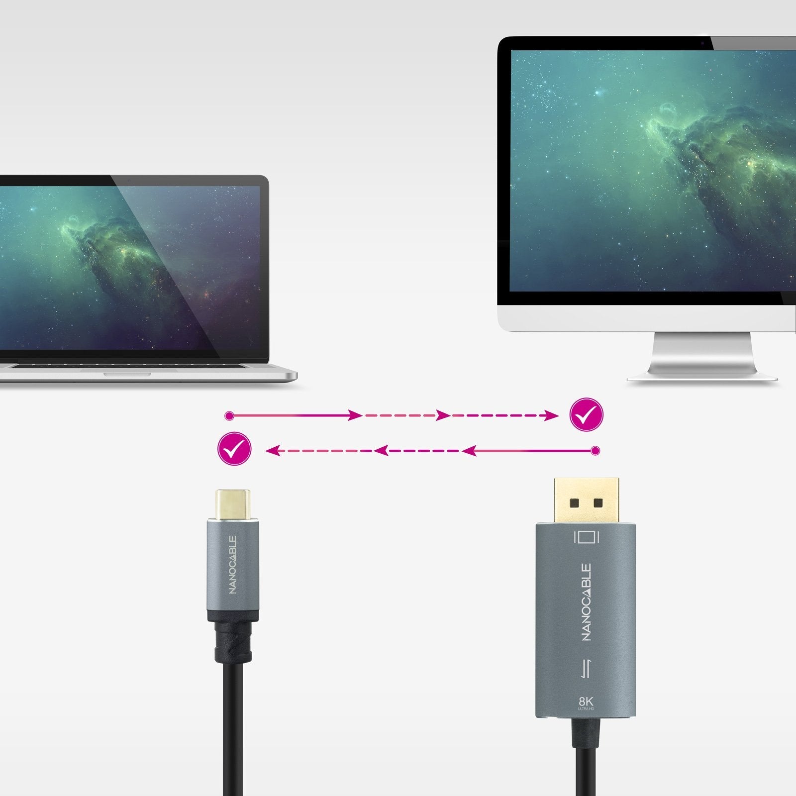 Cable Usb-C/M - Dp/M Bidireccional, Negro 2 M