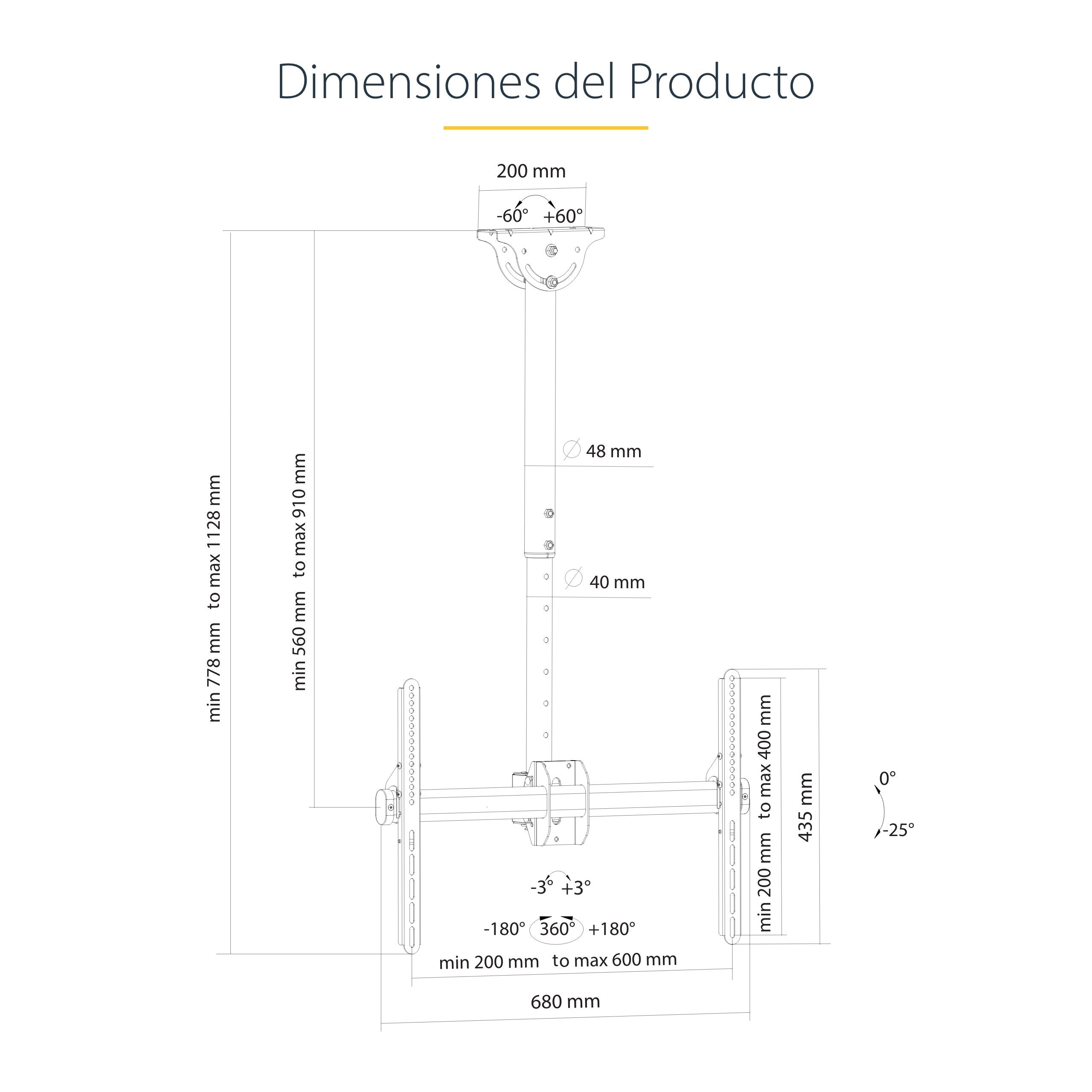 Startech.Com Base Soporte Vesa Ajustable De Montaje En Techo Para Pantallas De 37 A 70 Pulgadas - Mástil Corto