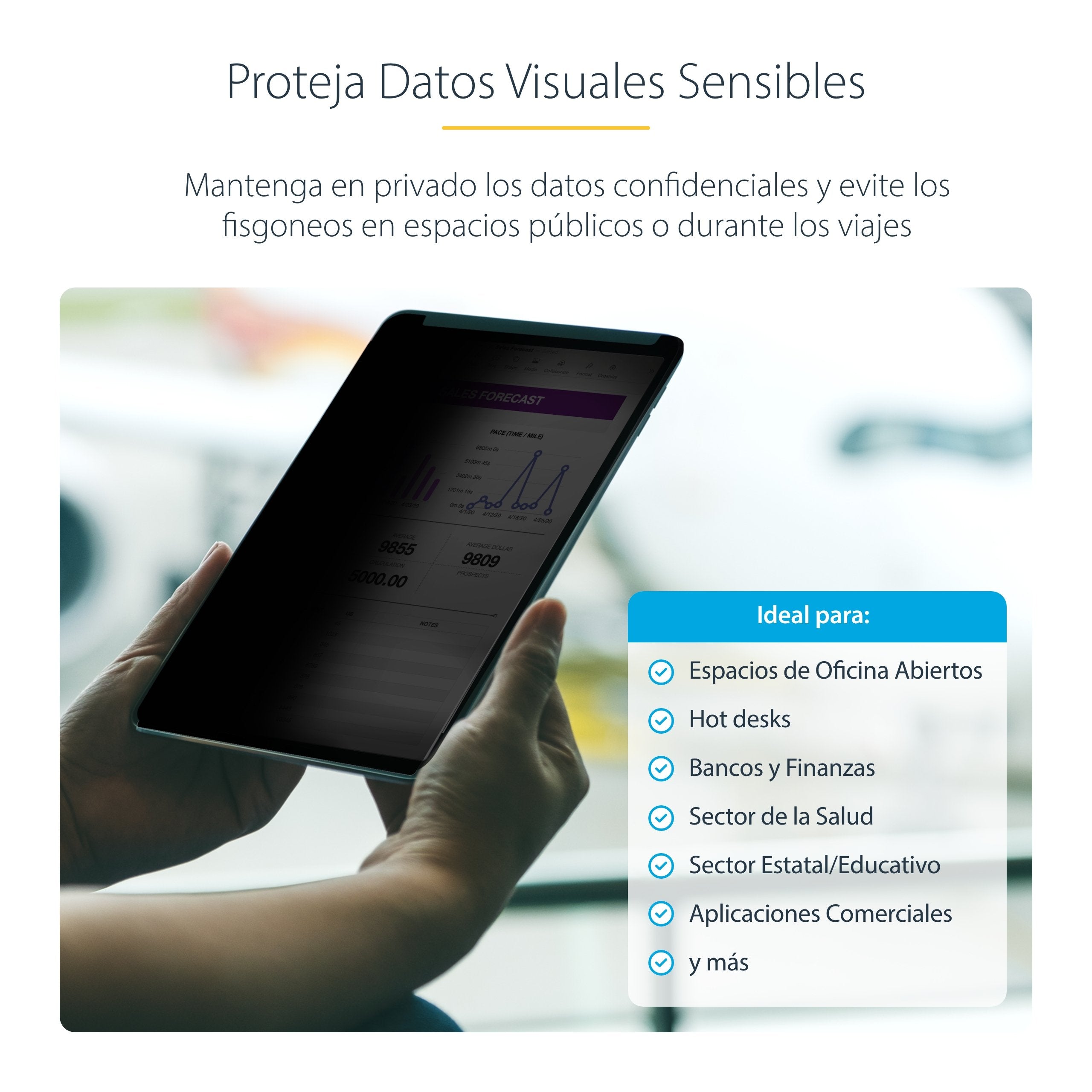 Startech.Com Protector De Pantalla Para Tableta For Portrait/Landscape Touch-Enabled +/-30° View Blocks Up To 51% Blue Light Matte Con Filtro De Privacidad 4 Vías 12.9" Negro Para Apple Ipad Pro De 12 9" (3ª Generación 4ª Generación 5ª
