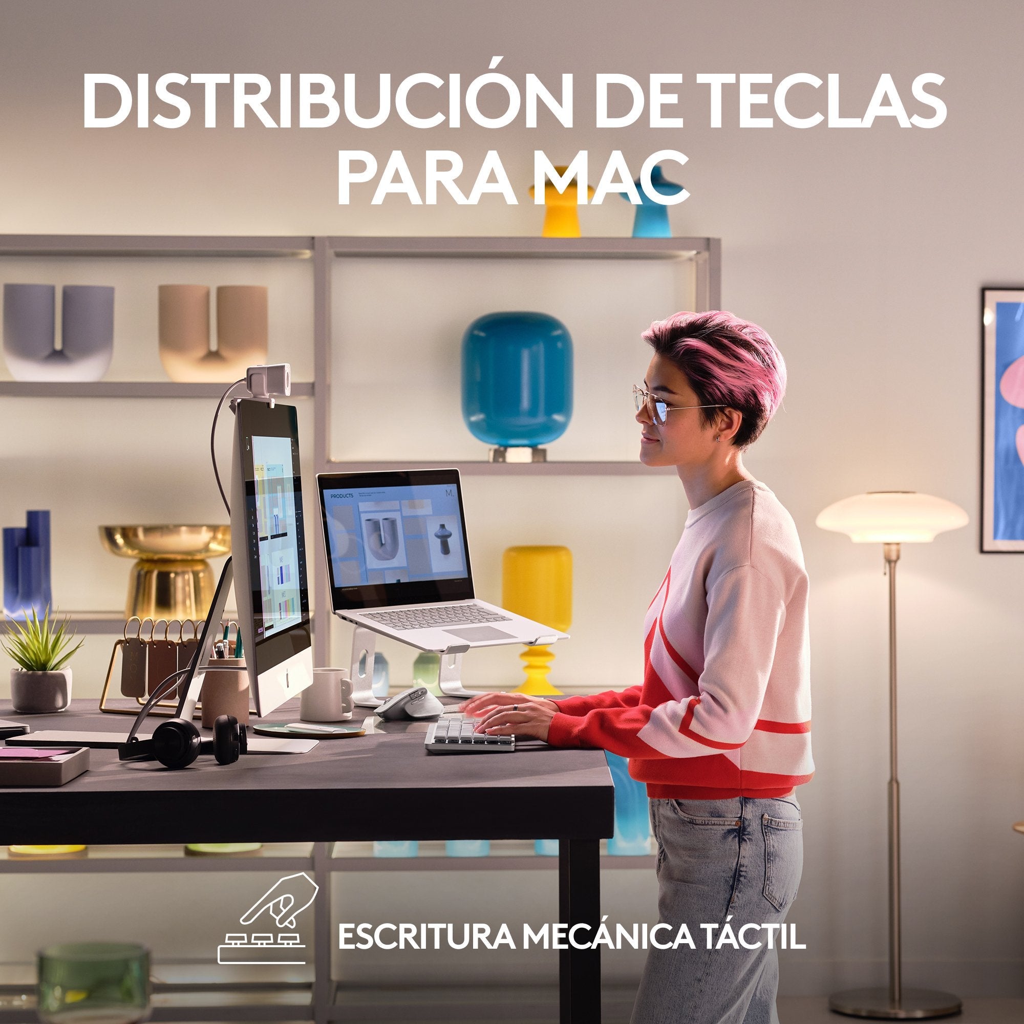 Teclado Ingles Logitech Mx Mini Mechanical For Mac Bluetooth Qwerty Internacional De Ee.Uu. Gris, Blanco