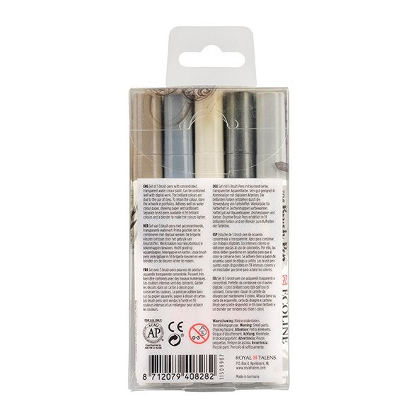 Talens Ecoline Rotuladores Brush Pen Punta Pincel Estuche De 5 Gris