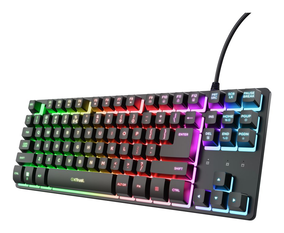 Teclado Español Trust Gxt 833 Thado Compacto Usb 2.0 Cable 1.5m Iluminacion Rgb Color Negro