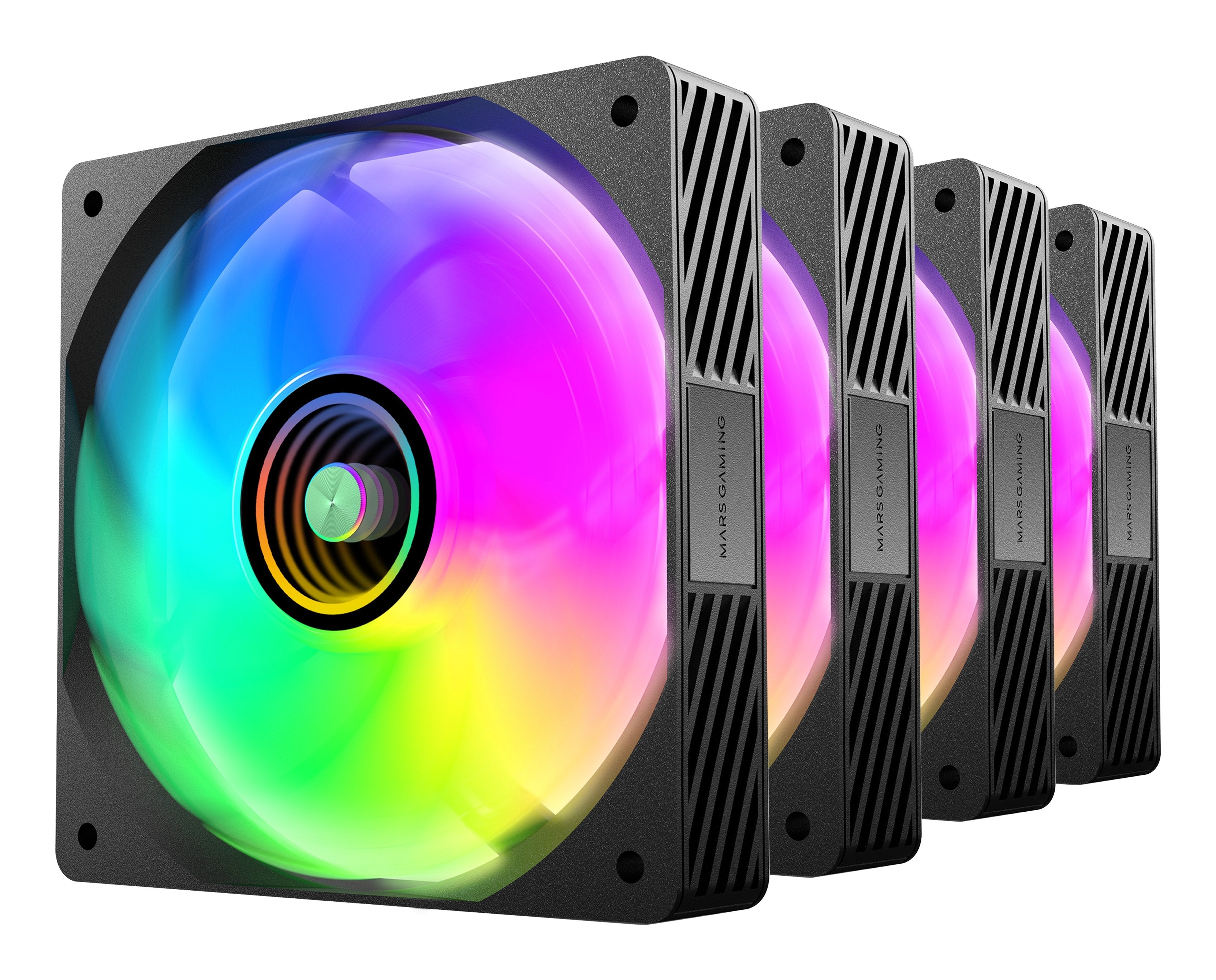 Kit 4 Ventiladores Pc  Auxiliar Mf-Si4kit A-Rgb Infinity Negro Mars Gaming 4x Ventiladores Ultrasilenciosos Argb/ Mando A Distancia Y Hub Argb.