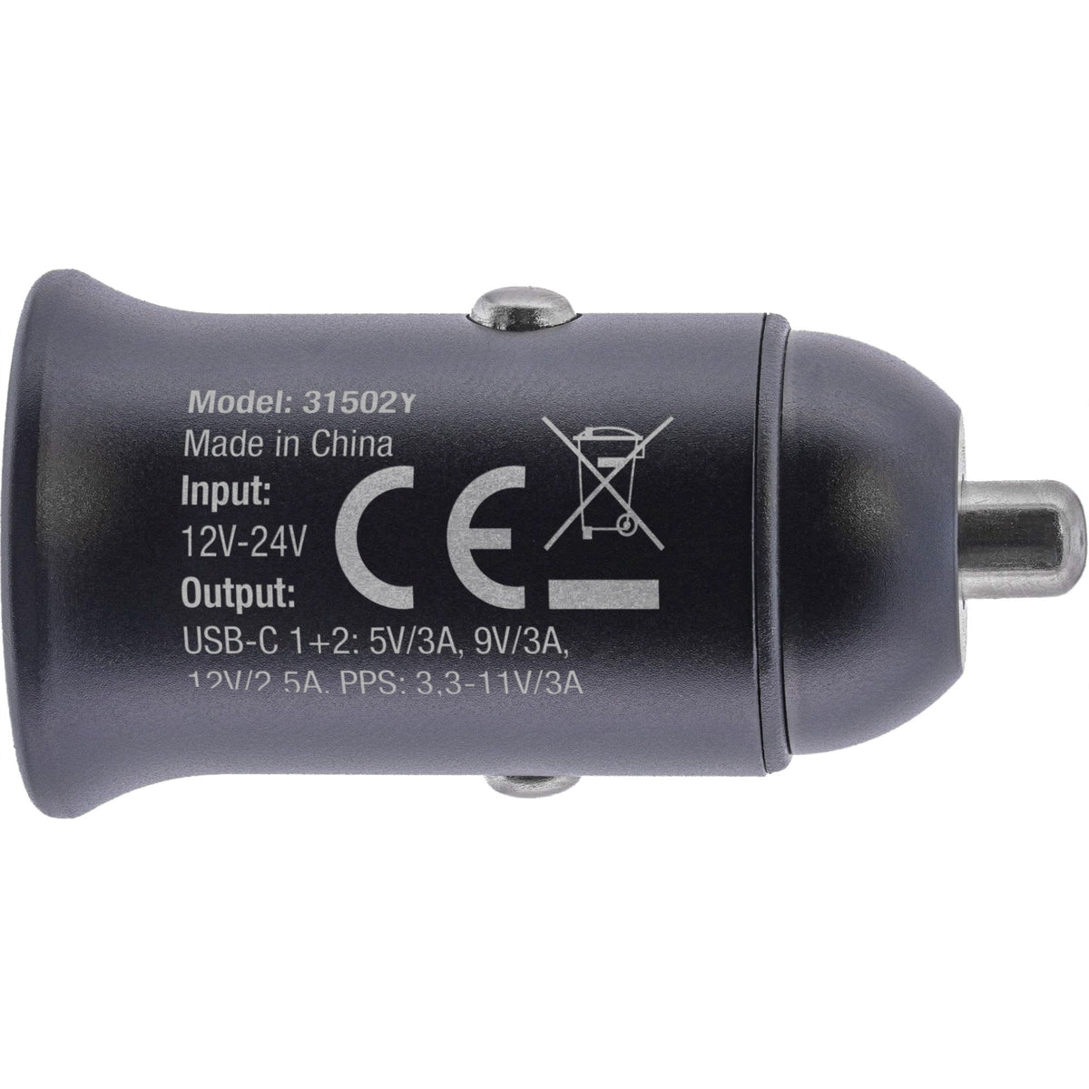 Inline® Usb Car Charger Power-Adapter Power Delivery, 2x Usb Type-C, Black