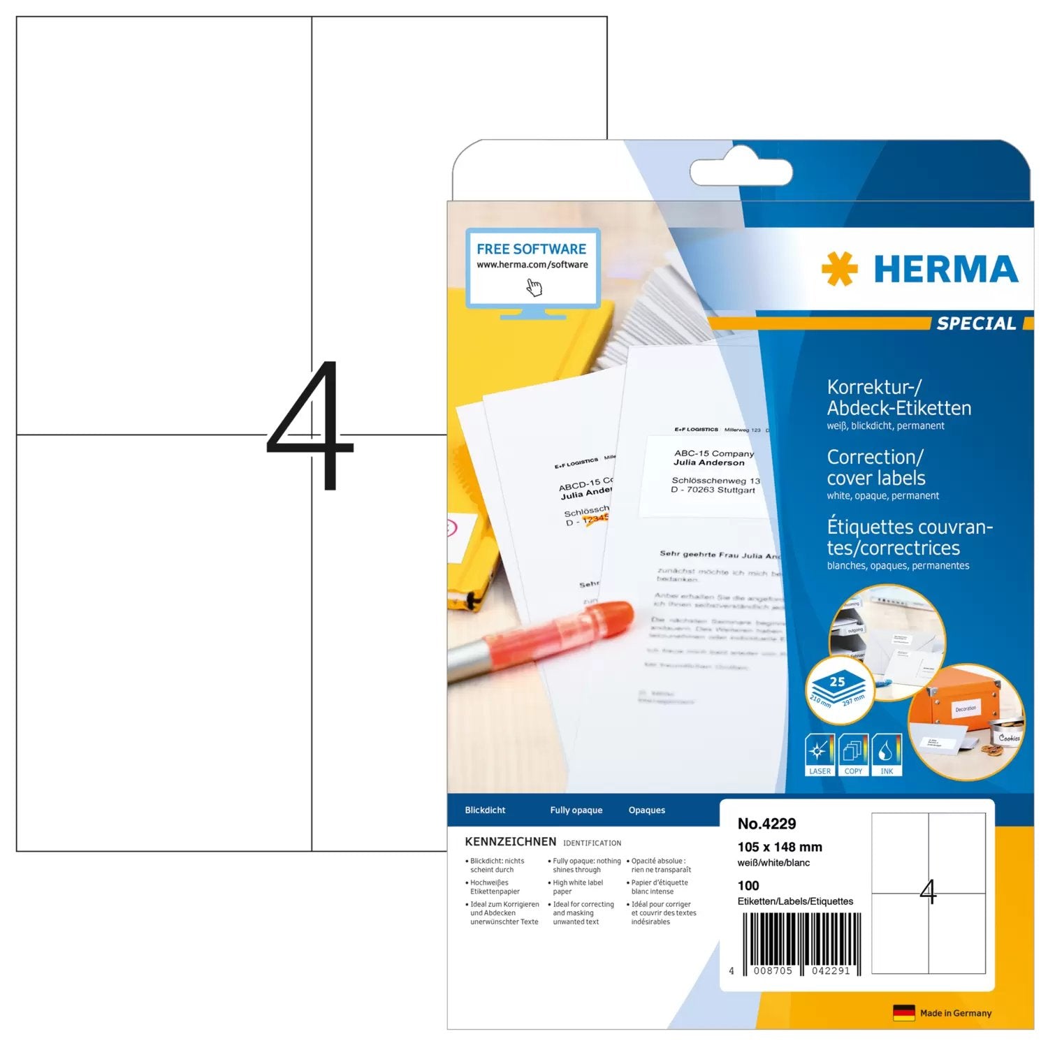 EAN 4008705042291 - HERMA 4229 etiqueta de impresora Blanco Etiqueta para impresora autoadhesiva imagen 1
