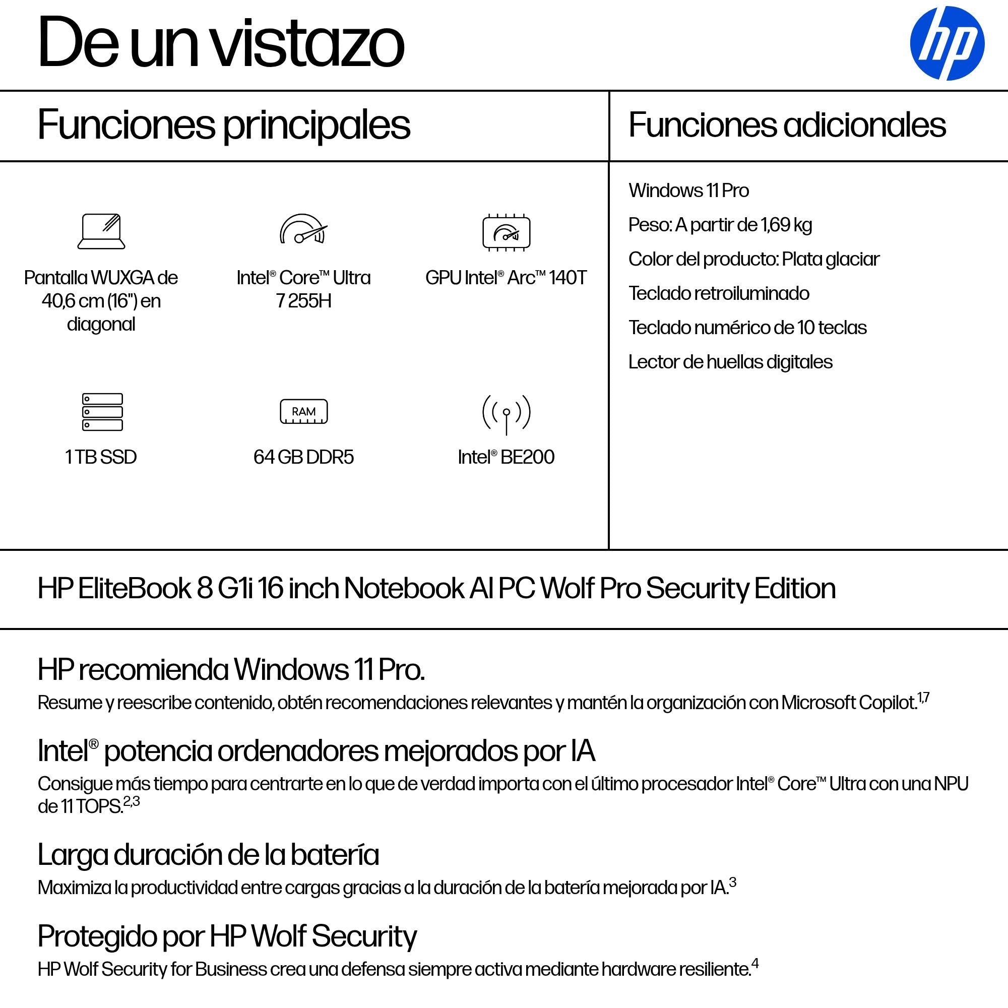 EAN 0199485522487 - HP EliteBook 8 G1i AI PC Wolf Pro Security Edition Intel Core Ultra 7 255H Portátil 40,6 cm (16") WUXGA 6 imagen 3