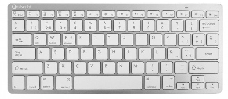 Teclado Silver Ht Inalambrico Bt V3.0 (Win And Ios Smarttv) Blanco Plata
