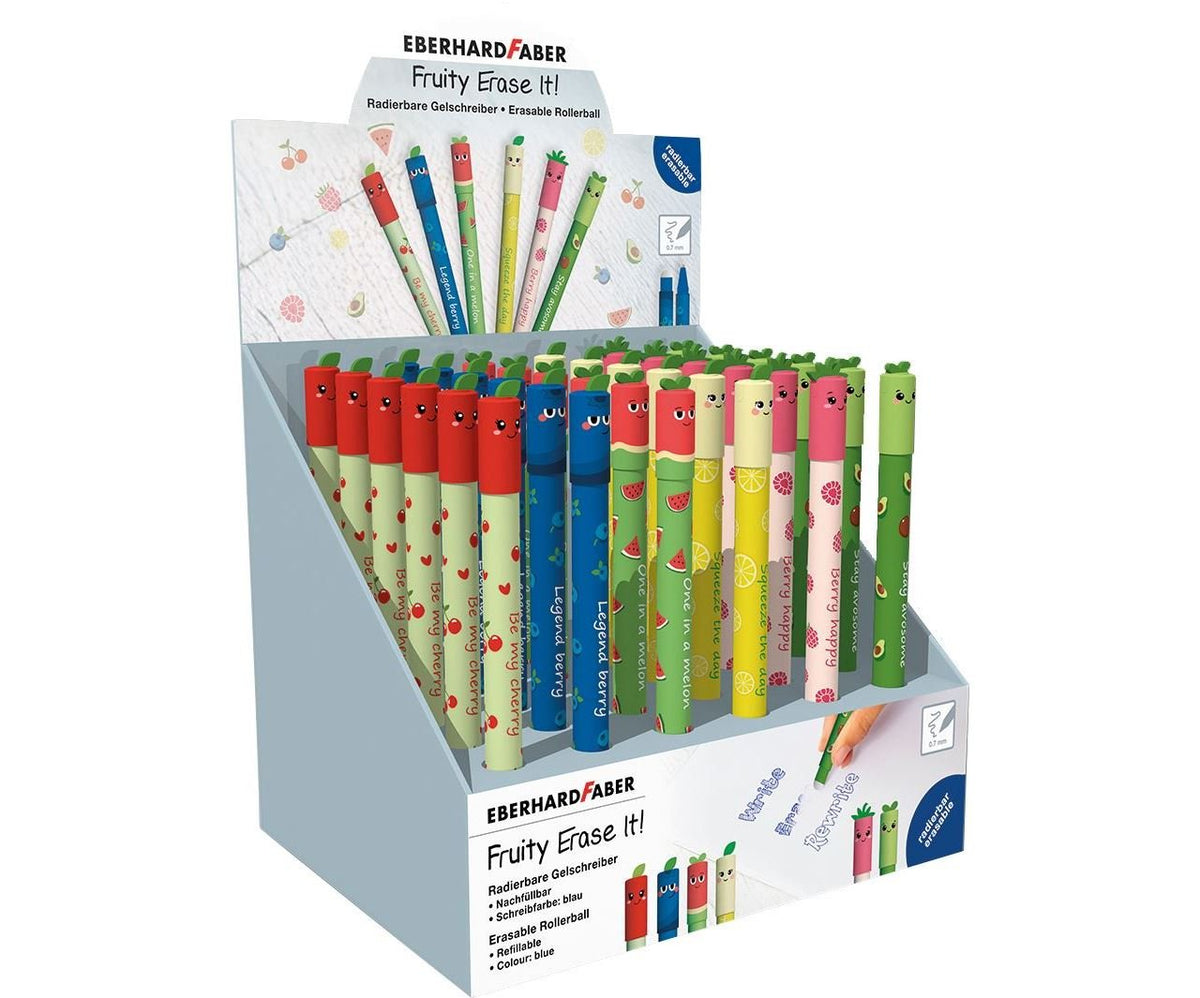 Eberhard Faber Fruity Erase It! Expositor Con 36 Boligrafos Borrables - Trazo 0.7mm - Capuchon Con Formas De Frutas -