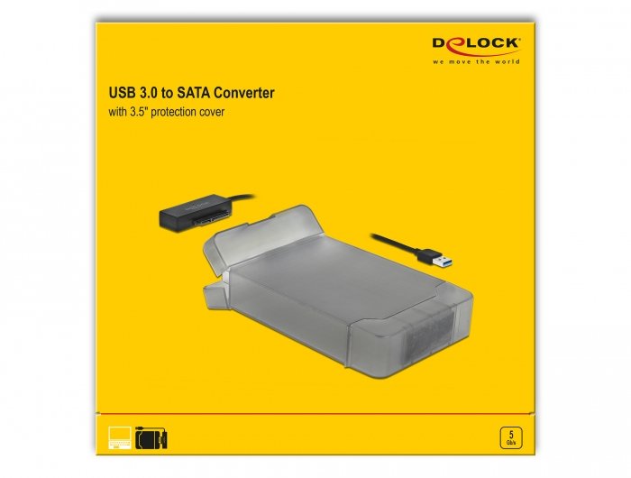 Delock Usb 3.2 Gen 1 Converter, Usb-A Plug> Sata 22 Pin Plug Negro, 45 Cm, Con Cubierta Protectora De 3.5 " 64086