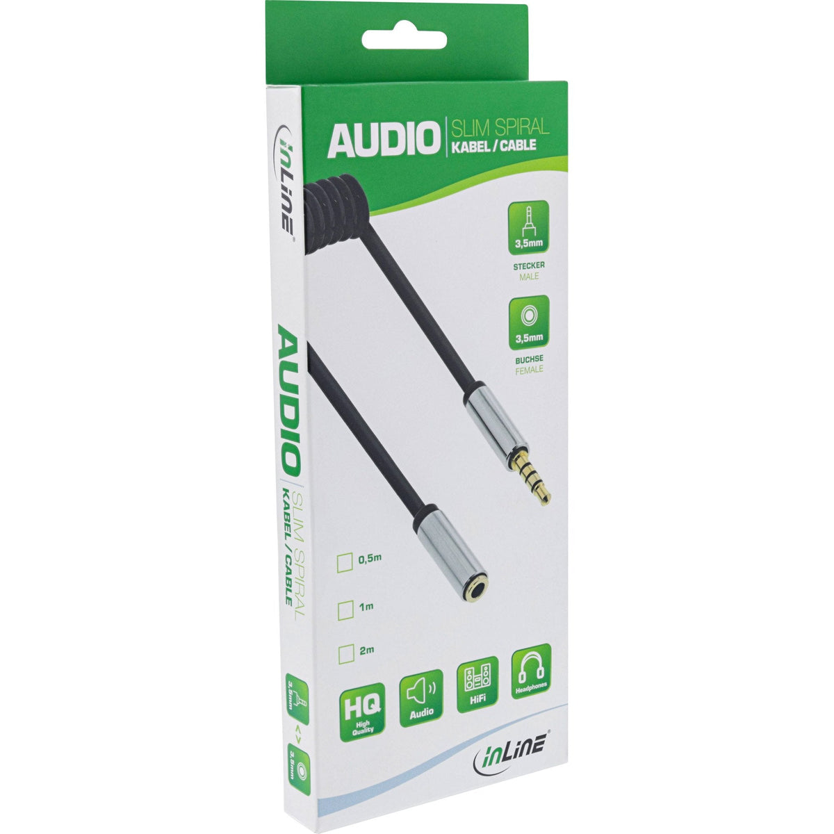 Cable Espiral Inline Slim Audio 3,5mm M/H, 4 Pines, Estéreo, 1m