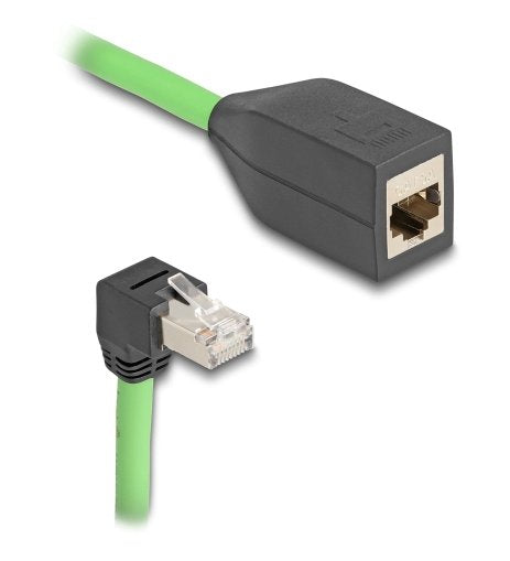 Delock 80887 Cable De Extensión De Red Rj45 Cat.6a Macho Acodado Hacia Abajo A Hembra Sf/Utp Adecuado Para Cadenas De Arrastre Pur (Tpu) 2 M Verde