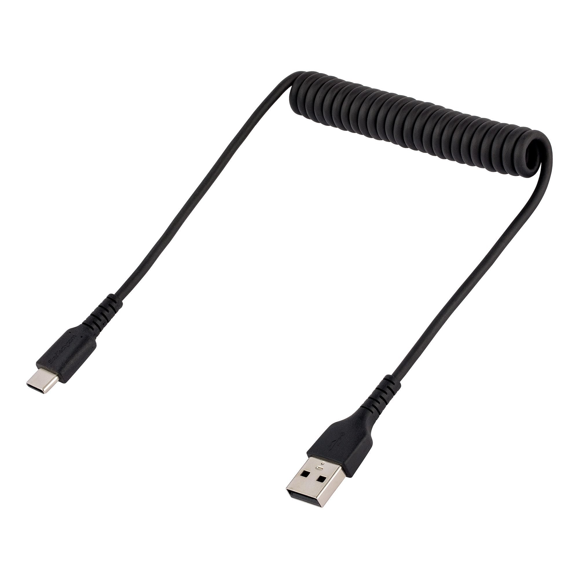 Usb A To C Charging Cable - 50cm (20in) Coiled Cable Black